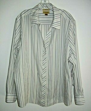 Investments Womens Gold Label Blouse Stripe No Iron Long Sleeves Size 22W
